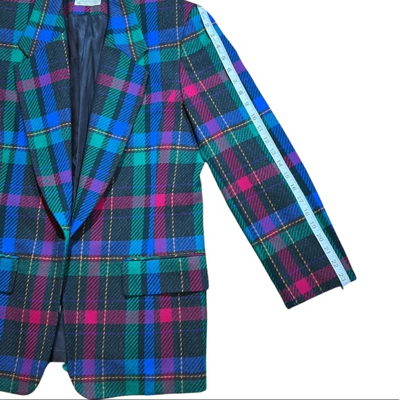 Pendleton Blazer Fuscia pink, charcoal gray, green, & blue plaid Wool Blazer - Picture 15 of 16